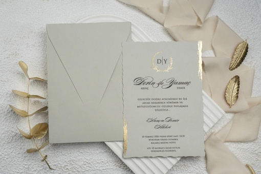 Invitatie de nunta, cu colturi aurii si plic, 135x193mm – 9263