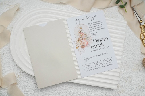 Invitatie de nunta boho, cu ambalaj beige, 100x153mm – 9298