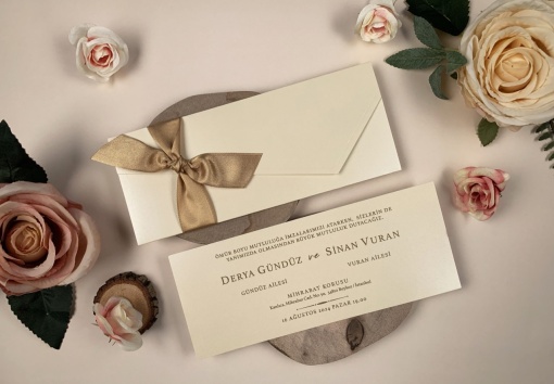 Invitatie de nunta eleganta si premium cu funda satinata aurie – 85844