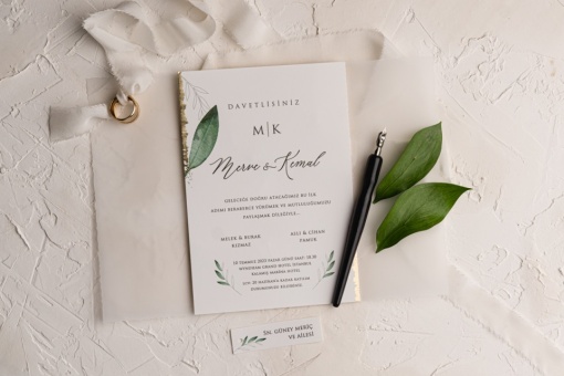 Invitatie de nunta cu frunze, ambalaj din hartie de calc, 135x193mm – 9206