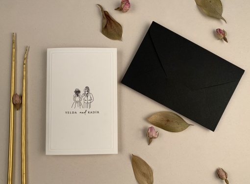 Invitatie de nunta tip carte cu design elegant si plic negru – 12277