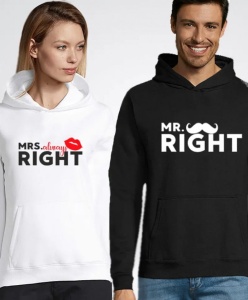 Hanorace de cuplu personalizate Mr & Mrs RIGHT