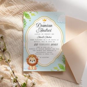 Invitatie de botez safari, micul leu, 128x178mm, fara plic - BZ0032,2,Creativ.ro