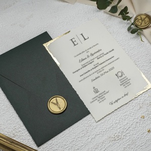 Invitatie de nunta eleganta colturi aurii si cu plic verde, 135x193mm – 9193,3,Creativ.ro