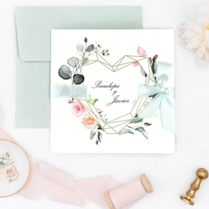 Invitatie de Nunta Florala cu Plic si Panglica, 150x150mm – 39724,1,Creativ.ro