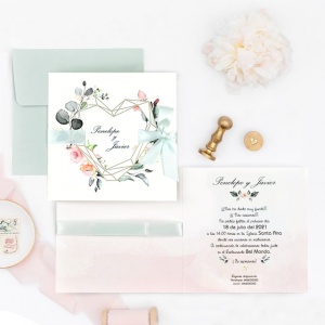 Invitatie de Nunta Florala cu Plic si Panglica, 150x150mm – 39724,2,Creativ.ro