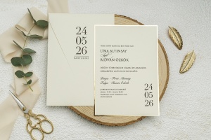 Invitatie de nunta, ivoire, cu chenar auriu si plic, 135x193mm – 9262,3,Creativ.ro