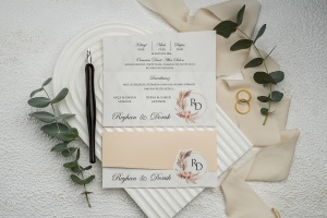 Invitatie de nunta pliabila, asimetrica, somon, fara plic, 138x161mm – 9362,2,Creativ.ro