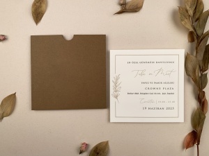 Invitatie de nunta rustica minimalista cu plic kraft si frunza decorativa – 12255,1,Creativ.ro