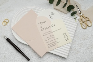 Invitatie de nunta semirotunda, cu plic somon, 119x180mm – 9357,1,Creativ.ro