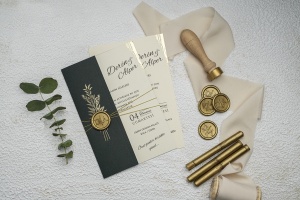 Invitatie de nunta verde, cu elemente aurii si snur auriu, 124x189mm – 9279,4,Creativ.ro