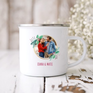 Cana metalica personalizata cu nume si fotografie de Craciun