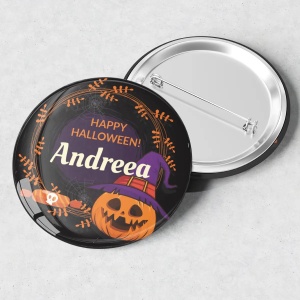 Insignă de Halloween cu nume, dovleac