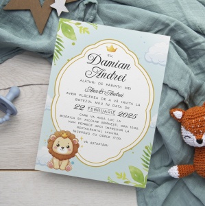 Invitatie de botez safari, micul leu, 128x178mm, fara plic - BZ0032,3,Creativ.ro