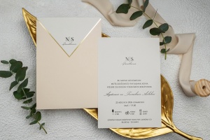 Invitatie de nunta, cu ambalaj somon si margine aurie, 135x193mm – 9257,1,Creativ.ro