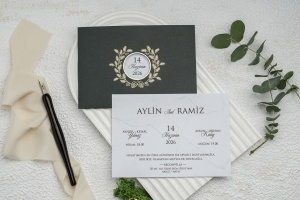 Invitatie de nunta, cu ambalaj verde, 119x168mm – 9303