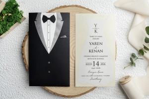 Invitatie de nunta, design costum si rochie, 100x186mm – 9347