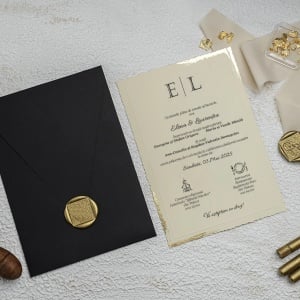 Invitatie de nunta eleganta cu colturi aurii si plic negru, 135x193mm – 9192,1,Creativ.ro