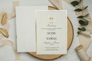 Invitatie de nunta eleganta, cu elemente aurii si plic, 135x193mm – 9264,2,Creativ.ro