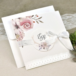 Invitatie de Nunta Florala cu Plic Alb, 150x150mm – 39632,1,Creativ.ro