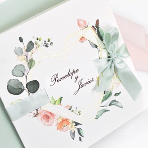 Invitatie de Nunta Florala cu Plic si Panglica, 150x150mm – 39724,3,Creativ.ro