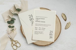 Invitatie de nunta, ivoire, cu chenar auriu si plic, 135x193mm – 9262,4,Creativ.ro