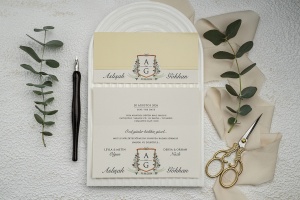 Invitatie de nunta pliabila, beige, fara plic, 138x161mm – 9361,2,Creativ.ro