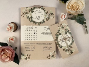 Invitatie de nunta rustica si romantica cu design floral si calendar – 85864,1,Creativ.ro
