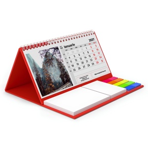 Calendar de birou cu notite personalizat, suport rosu