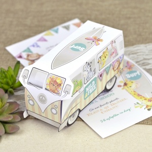 Invitatie de Botez cu Animalute si Rulota Multicolora – 15602,3,Creativ.ro
