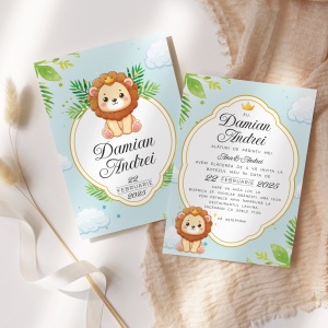 Invitatie de botez safari, micul leu, 128x178mm, fara plic - BZ0032,4,Creativ.ro
