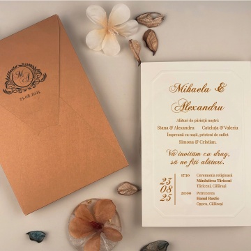 Invitatie de nunta crem cu plic kraft si design rustic elegant premium – 13316,1,Creativ.ro