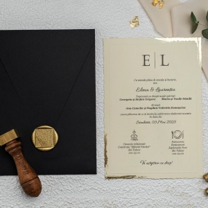 Invitatie de nunta eleganta cu colturi aurii si plic negru, 135x193mm – 9192,2,Creativ.ro