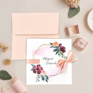 Invitatie de Nunta Florala cu Plic si Panglica, 150x150mm – 39708,1,Creativ.ro