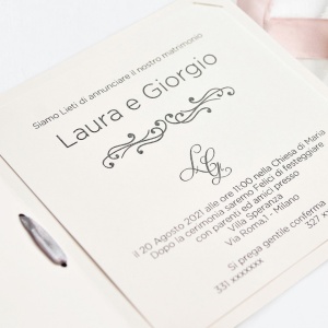 Invitatie de Nunta Gravura Inima, 150x150mm cu Plic si Panglica – 39749,3,Creativ.ro