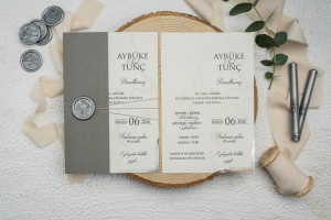 Invitatie de nunta, gri, cu snur argintiu, 124x189mm – 9276,2,Creativ.ro
