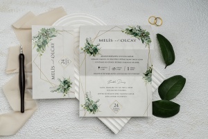 Invitatie de nunta, model cu frunze, fara plic, 170x273mm – 9348,3,Creativ.ro