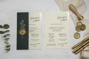 Invitatie de nunta verde, cu elemente aurii si snur auriu, 124x189mm – 9279,5,Creativ.ro