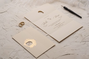 Invitatie de nunta vintage, ivoire cu elemente aurii, 180x280mm – 9158, 3, Creativ.ro