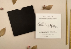 Invitatie patrata clasica alb-negru cu accente rafinate – 12262,2,Creativ.ro