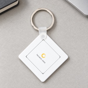 Breloc personalizat patrat, din plastic, personalizat cu logo