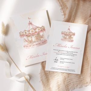 Invitatie de botez carusel, 128x178mm, fara plic - BZ0051, 2, Creativ.ro