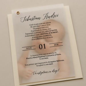 Invitatie de botez cu fotografie si hartie de calc
