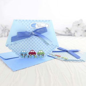 Invitatie de Botez Scutec Albastru cu Plic, 104x154mm – 15502,2,Creativ.ro