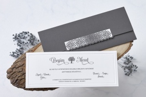 Invitatie de nunta, alb cu gri, 97x240mm – 1112,2,Creativ.ro