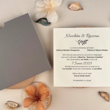 Invitatie de nunta crem cu plic gri si design minimalist elegant – 13317,1,Creativ.ro