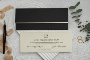Invitatie de nunta, cu plic negru si auriu, 102x248mm – 9259,1,Creativ.ro