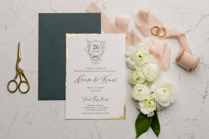 Invitatie de nunta eleganta colturi aurii si cu plic verde, 135x193mm – 9193,6,Creativ.ro