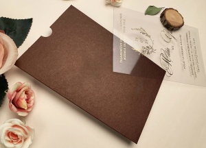 Invitatie de nunta eleganta cu coperta transparenta si detalii aurii – 85872