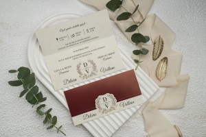 Invitatie de nunta pliabila, grena, fara plic, 138x161mm – 9359,2,Creativ.ro